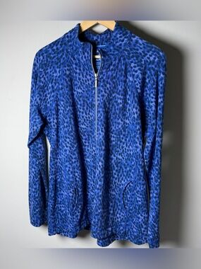 Tommy Bahama Blue Leopard Cheetah Print Full Zip Jacket XL Cobalt Animal Print